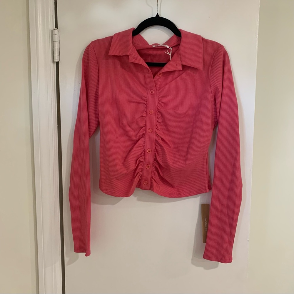 Reformation NWT Elin Knit Top Cropped Ribbed Pink Y2K Size XL - Picture 2 of 12